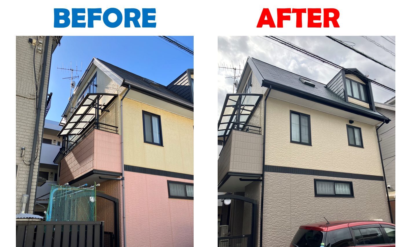屋根・外壁塗装のBefore→After！落ち着いた雰囲気に変化しました